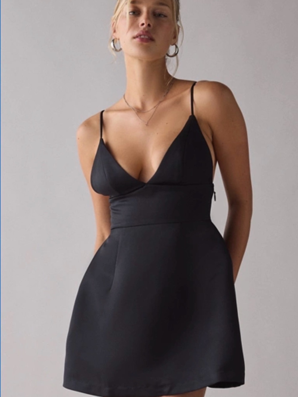 Urban Outfitters Black Satin-Look Spaghetti Strap Mini Dress